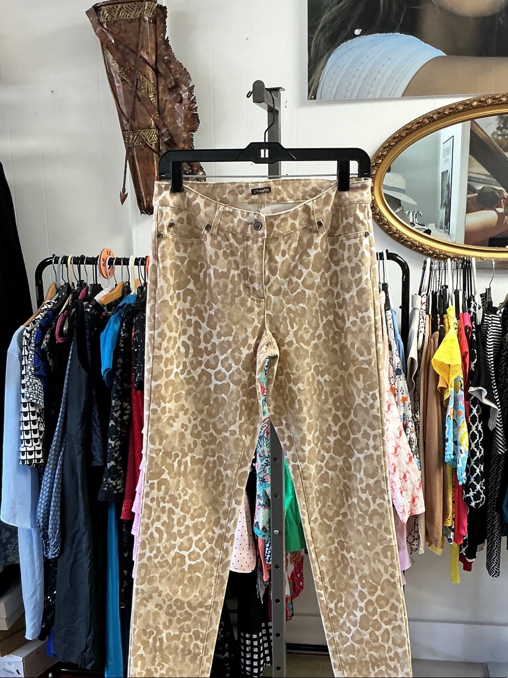 Leopard Print Slim Pants - Neutral Tan